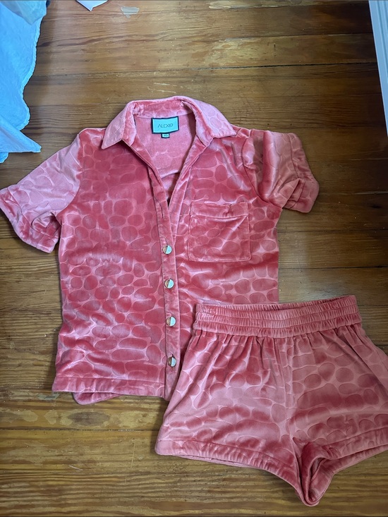 Alexis Other - Alexis Coral Pink Velvet Two-Piece Pajama Set